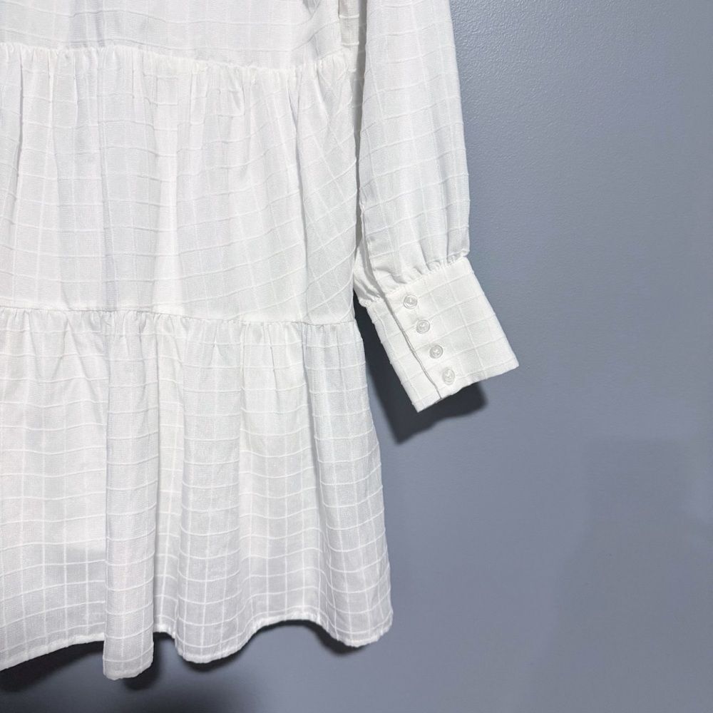 Greylin Pattern Texture Teagan Windowpane Popover Mini Dress Size Small White - Picture 10 of 11